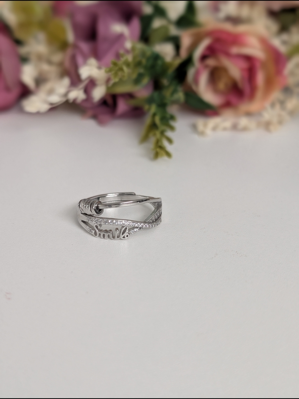 .925 Adjustable Ring Smile Script Sterling Silver Ring